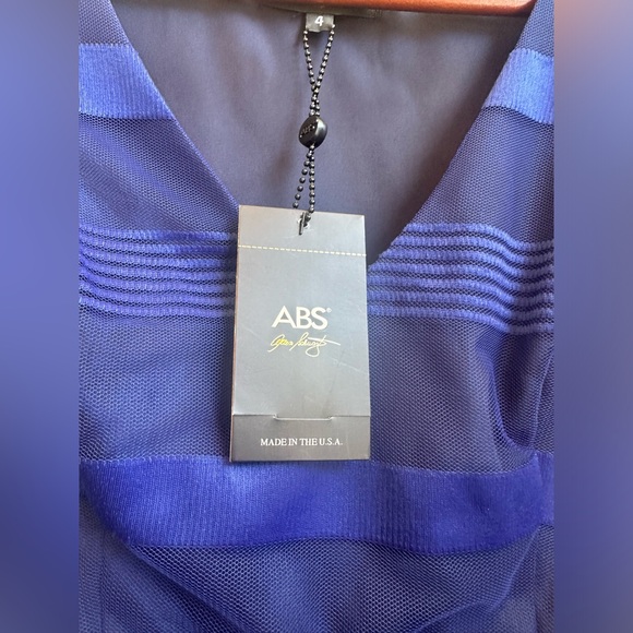 A.B.S. by Allen Schwartz Women's V-Neck Blue Dress with Striped Overlay - Picture 7 of 13